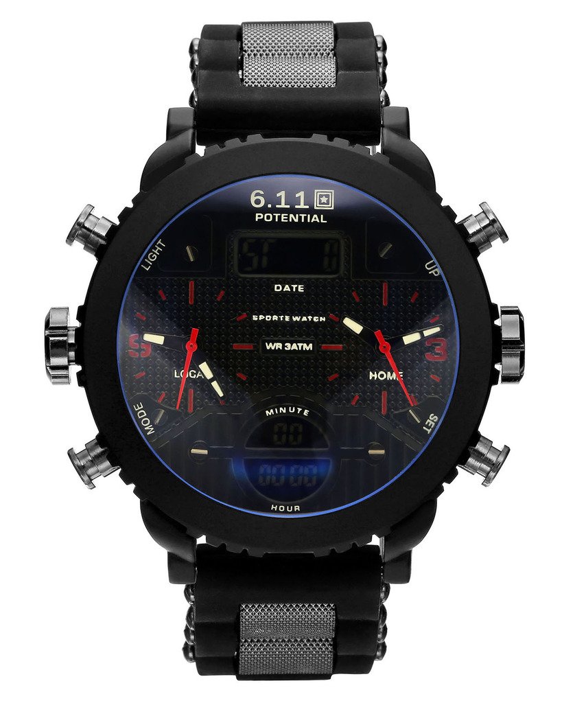 Top Plaza Men's Digital Electronic Silicone Band Waterproof LCD Sport Watch Casual Quartz Military Multifunction Back Light 30M Water Resistant Calendar Month Date Day-Red