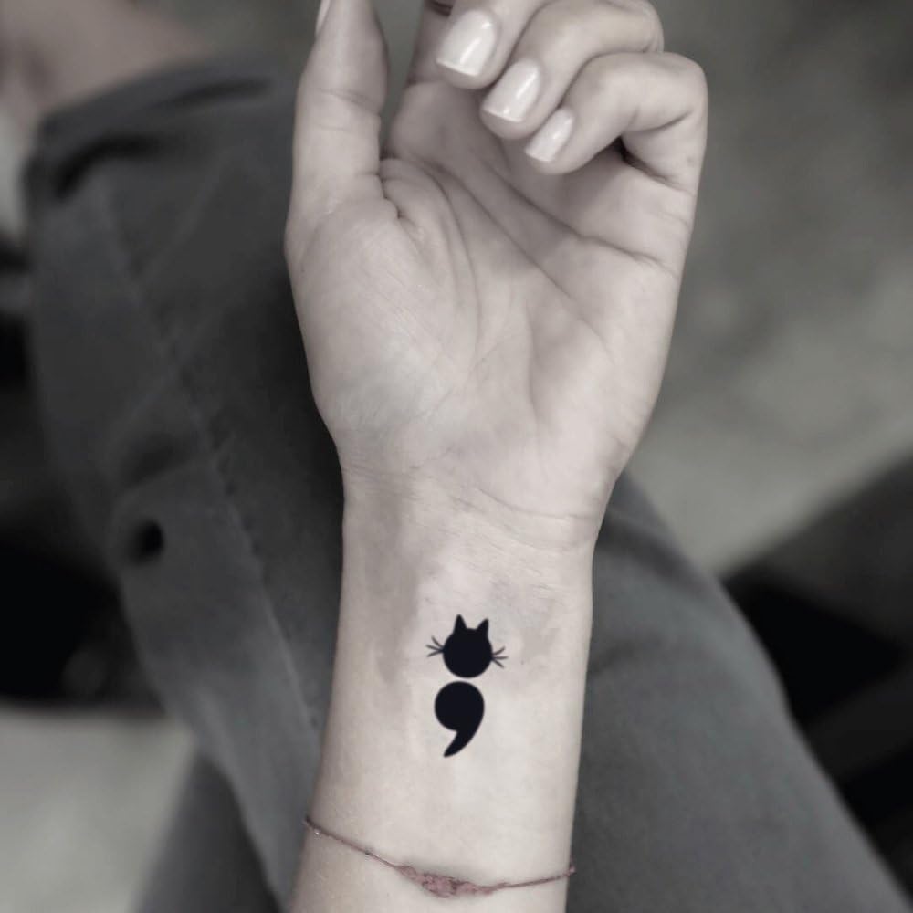 Cat Semicolon Temporary Fake Tattoo Sticker (Set of 4) - ohmytat.com