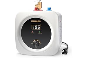 Kenuos Mini Tank Water Heater Electric 2.5 Gallon Under Sink Instant Hot Water Heater with LED Dsiplay,T&P Valve,3-Way Diverter,110V 120V Point Of Use Water Heaters for Kitchen RV Bathroom White