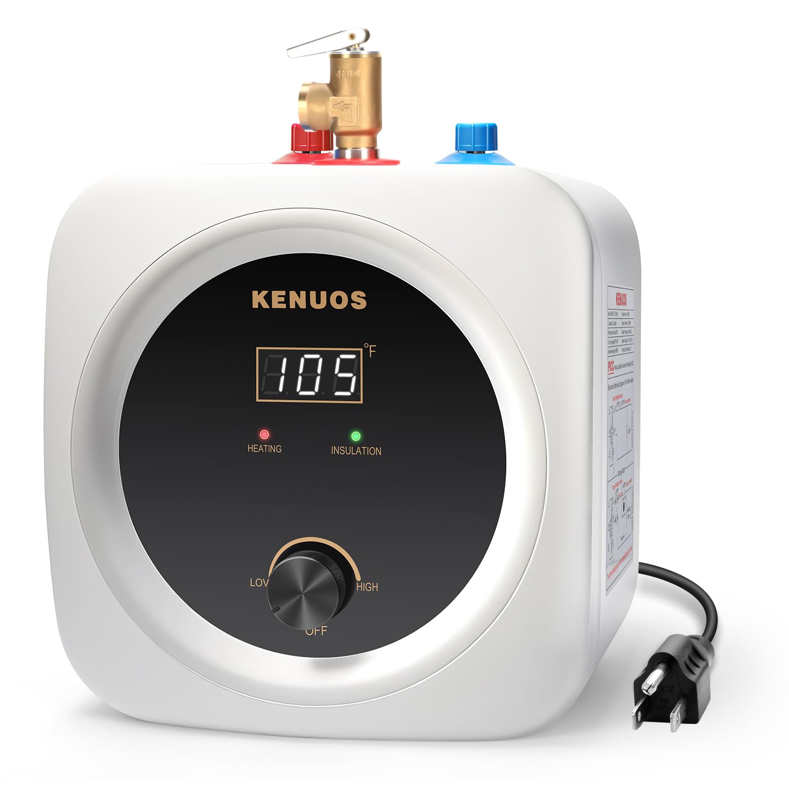 Photo 1 of Kenuos Mini Tank Water Heater Electric 2.5 Gallon Under Sink Instant Hot Water Heater with LED Dsiplay,T&P Valve,3-Way Diverter,110V 120V Point Of Use Water Heaters for Kitchen RV Bathroom White