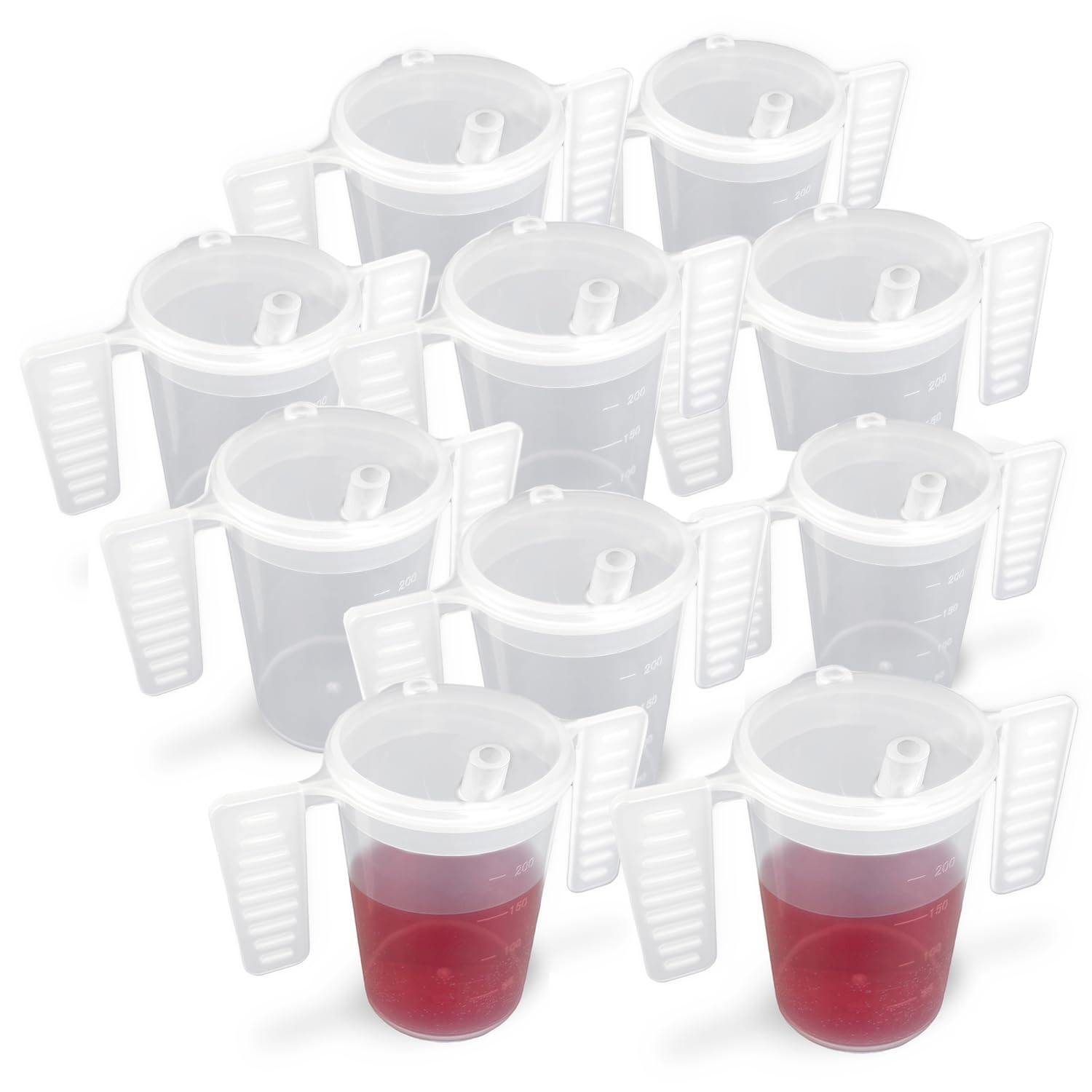 Wing Handled Beaker with Drinking Lid - Pack of 10 | Adult Beakers for Elderly Dementia Cup Adult Drinking Cup for Elderly Two Handled Drinking Cup Small Spouted Drinking Lid