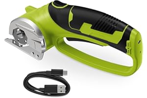 MERSHCA Cordless Electric Scissors, 4V Rechargeable Box Cutter & Cardboard Cutter with Titanium Blade, LED Light, Safety Lock - Rotary Cutter for Fabric, Leather, Plastic, Sewing, Crafting (Green)