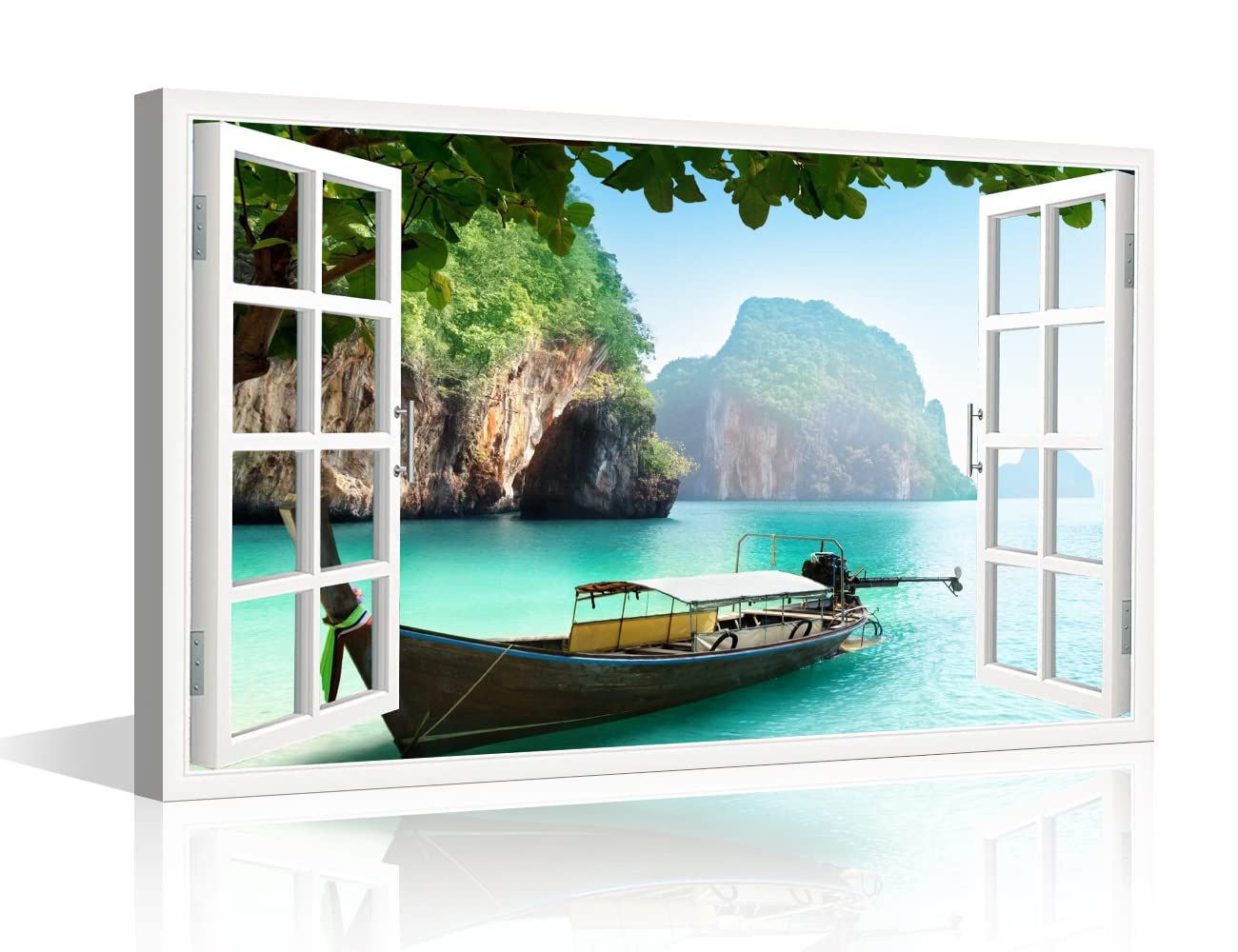 TISHIRON Phuket Thailand Canvas Wall Art 3D Window View Pictures Prints for Living Room Bedroom Decor Artwork Office Home Decoration Framed Kitchen Decor 16" W x 24" H