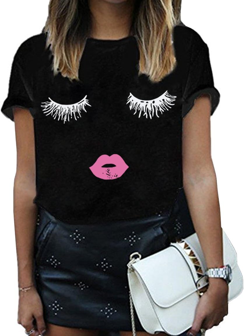 BLACKMYTH Women Summer Funny Print Short Sleeve Top Tee Graphic Cute T-Shirt