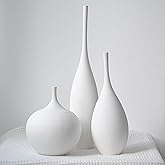 Relexome White Ceramic Vase Modern Boho Wabi-Sabi Flower Vase Set of 3 Decorative Aesthetic Vases for Centerpieces Pampas Mat