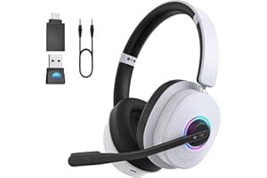 Wireless Gaming Headset, 2.4GHz & Bluetooth 6.0 Gaming Headphones, Wireless Gaming Headset with Noise Cancelling Mic & Mute B