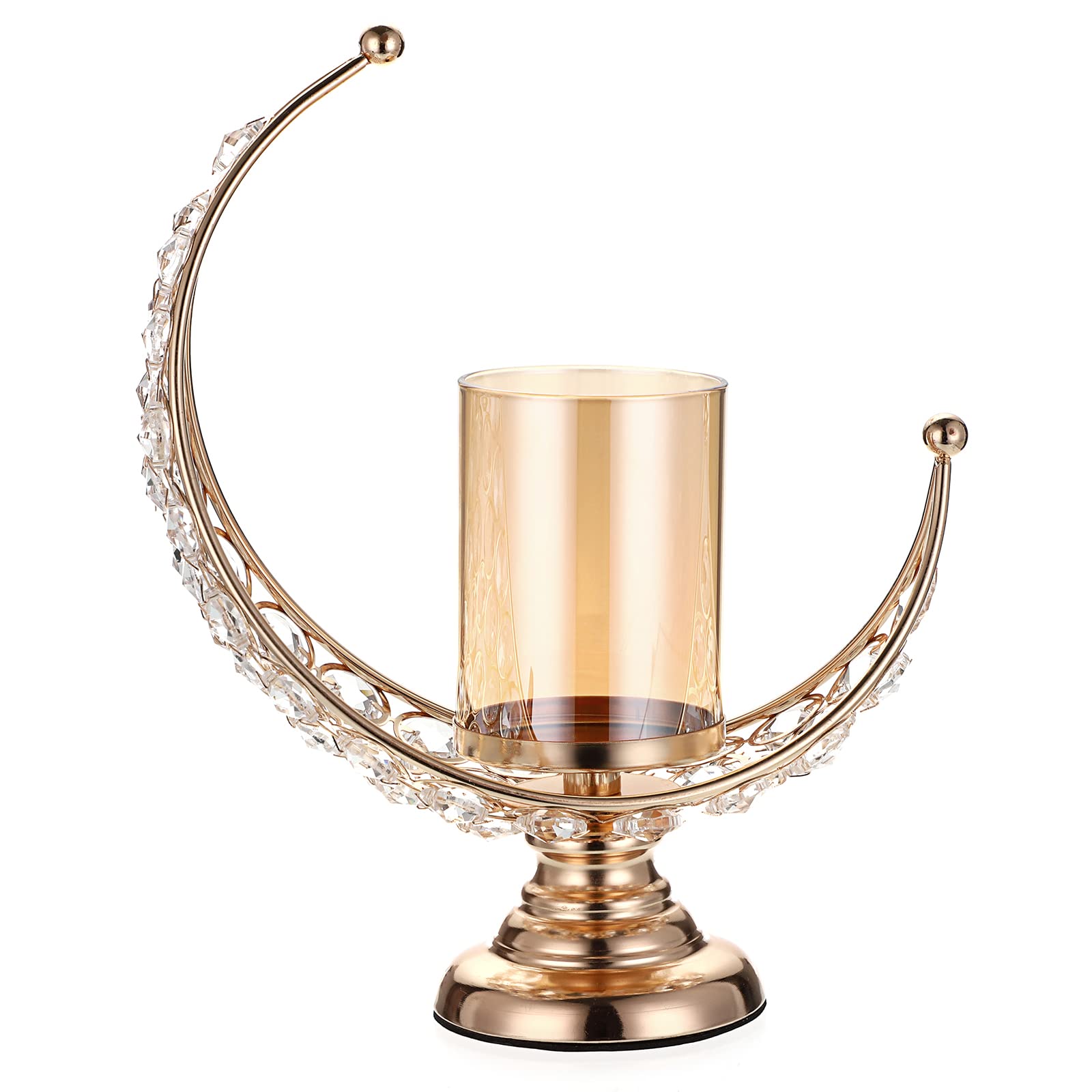 Tolida Moon Shape Crystal Tea Light Candelabra Candle Holder with Detachable Shade for Home Office Wedding Party Reception Table Center Decoration, Gold