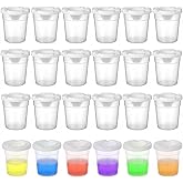 24 Pack No Spill Paint Cups with Lids, Reusable Spill Proof Paint Containers for Kids, Classroom Arts Crafts Supplies, White, 3.4" x 3"