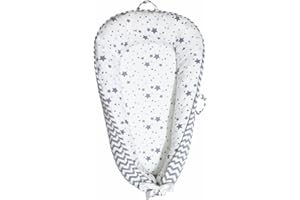 Aila+Aiden Baby Nest, Baby Lounger, Organic Cotton Lounger for Baby, Reversible Breathable Adjustable Portable - Star Collection (Gray)