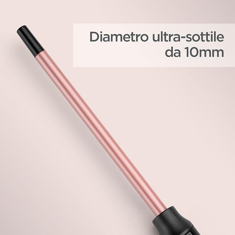 Ferro arricciacapelli 10mm, Quartz Ceramic, 10 Temperature, ricci ultra definiti, Nero e rosa, C449E