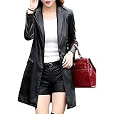 Tanming Womens Casual Lapel Long PU Faux Leather Jacket Suit Coat Trench Outerwears