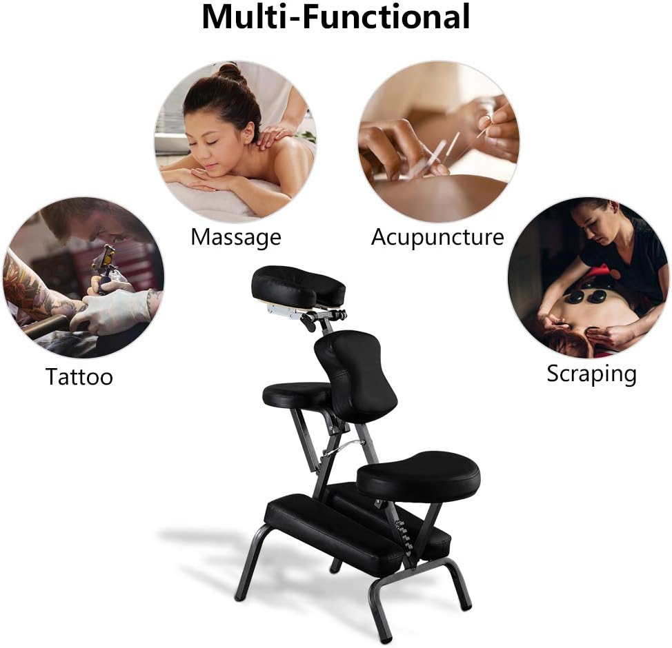 Mefeir Portable Massage Tattoo Chair w/ Carrying Bag, Folding Salon Spa Home Therapy Chair w/ Adjustable Face Cradle, Black: Kitchen & Dining