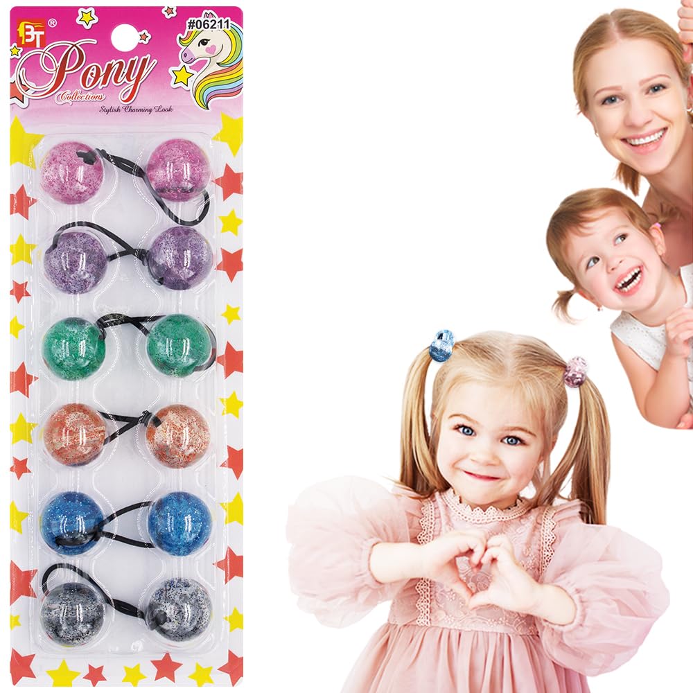 Photo 1 of 6 Pcs 25mm Ball Hair Ties Ponytail Holders Twinbead Bubble Balls Hair Accessories for Girls Kids Toddler (Glitter Assorted)