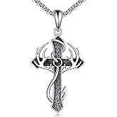 LWQQWL Fish Hook Cross Neckalce for Men Sterling Silver Cross Pendant Necklaces Hunting Jewelry Gifts for Men Women