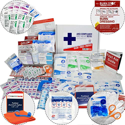 OSHA & ANSI First Aid Kit Refill/Upgrade, 50 Person, 196 Pieces, ANSI 2015 Class B - Includes Splint, Tourniquet, Tools, Single dose and More: Fill Your kit or use to Upgrade to Current regulations