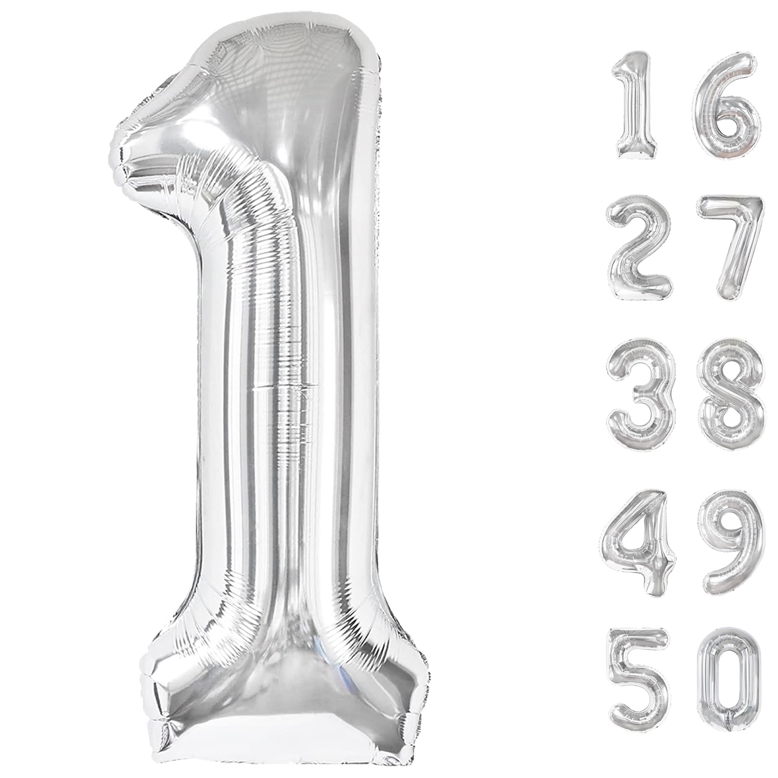 Photo 1 of 40 Inch Silver 1 Number Balloons Giant number balloons 1 11 12 13 14 15 21st Balloons Silver Birthday Balloons 14th Birthday Anniversary Party Decorations Supplies