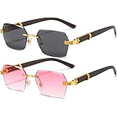 AIEYEZO Retro Rimless Sunglasses Rectangle Unisex Vintage Frameless Sun Glasses Fashion Square Tinted Glasses