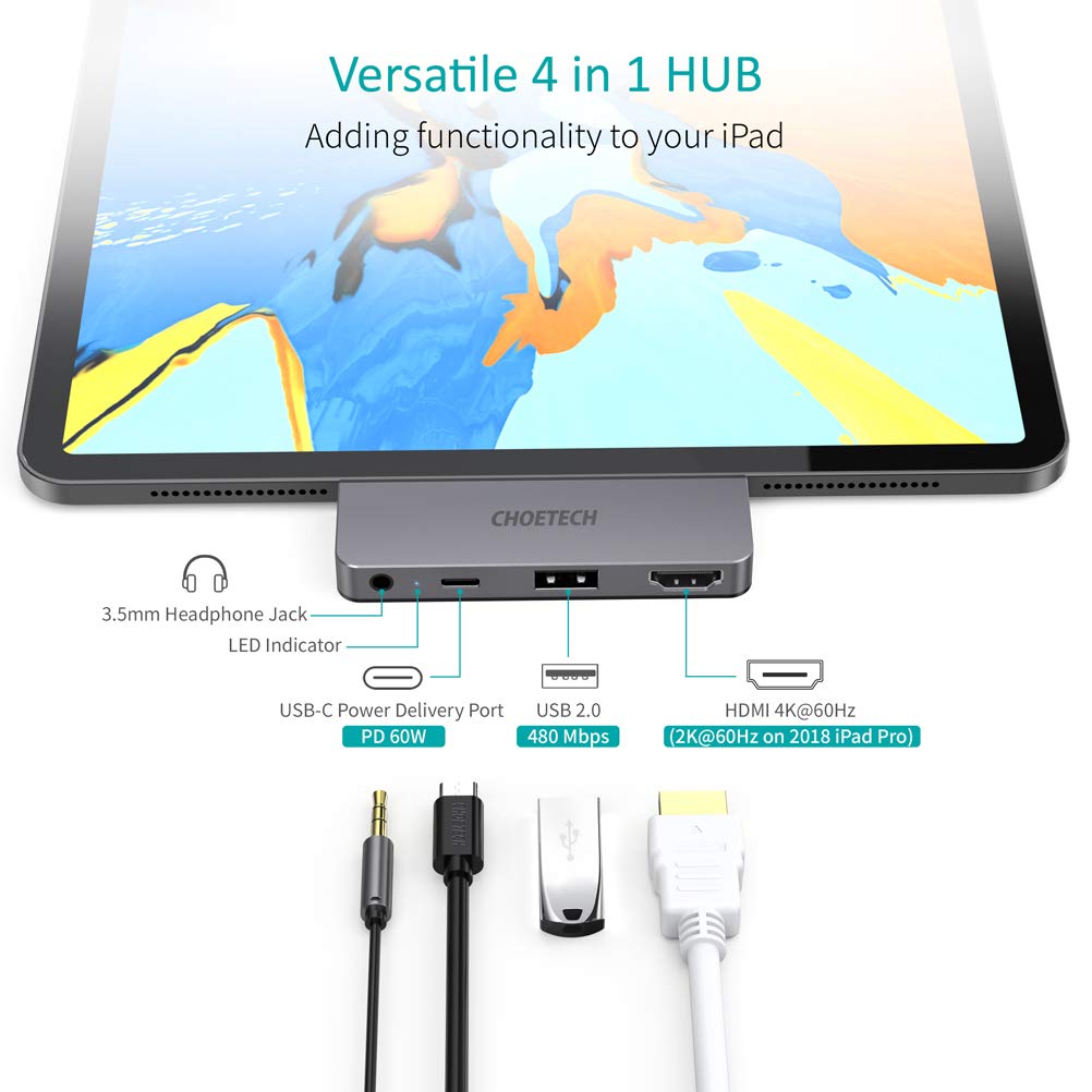 3.5mm Cuffie Jack per MacBook PRO USB 3.0 4K HDMI dell XPS CHOETECH Hub USB  C iPad PRO 2018 MacBook Air Galaxy S10/S9/Note 9/S8 Surface Go USB-C PD  Caricare Type-C Adattatore 4