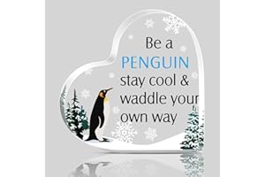 Kathfly Inspirational Gifts for Women Christmas Desk Decor Gifts Acrylic Heart Keepsake Inspirational Cheer up Gift for Girlfriend Wife Daughter on Christmas Birthday(Penguin)