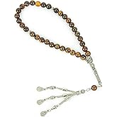 ihvan online, Islamic Prayer Beads (8mm – 33 Beads), Natural Stone Muslim Prayers Bead, Daily Dhikr Tasbeeh, Subha Tasbih Gift for Ramadan Hajj Umrah, Tiger Eye Stone Muslim Rosary, Brown