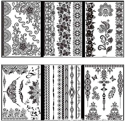 VanTattoo (6Sheets) Fashion Body Art Stickers Removable Waterproof Temporary Tattoo –Black lace tattoo?jewelry