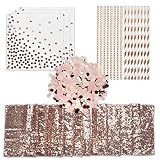 Elegant Occasions Rose Gold Party Supplies - Curated Event Decor Set with Sequin Table Runner, 100x Eco-Friendly Rose Gold Straws, Rose Gold Confetti Decorations and 50x Disposable Rose Gold Napkins