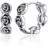 JSGEMSLEE 925 Sterling Silver Small Hoop Earrings Rose Flower Earrings for Women Hypoallergenic Huggie Hoops Earrings