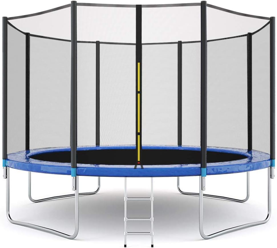 huaquyuedu 12FT Trampoline with Enclosure net for Kids, Ladder Pole Safety Pad Jumping Mat Spring Pull T-Hook, Include All Accessories, Great Outdoor Backyard Trampoline