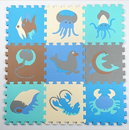 Puzzle Play Mat Jigsaw with Borders Kids Multi-Color Safe Baby Playground Soft Padded Floor Protection EVA Foam Interlocking Tiles Non-Toxic （9pcs）