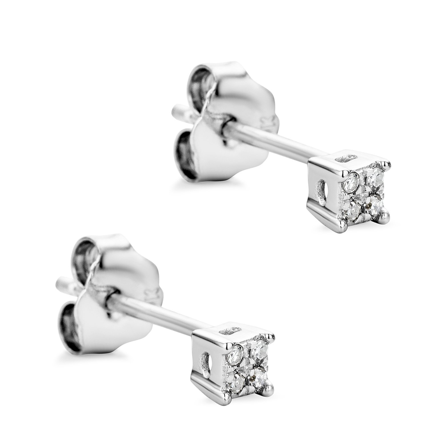Orovi Ladies’ Diamond Stud Earrings, White Gold Earrings 9 Karat (375), Diamonds 0.03 Carat