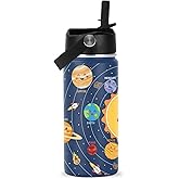 ROVOZAR Space Planet Water Bottle - Space 16oz Stainless Steel Water Bottle with Straw - Funny Planet Insulated Cup for Boys - Solar System Kids Tumbler for School, Sports, Travel