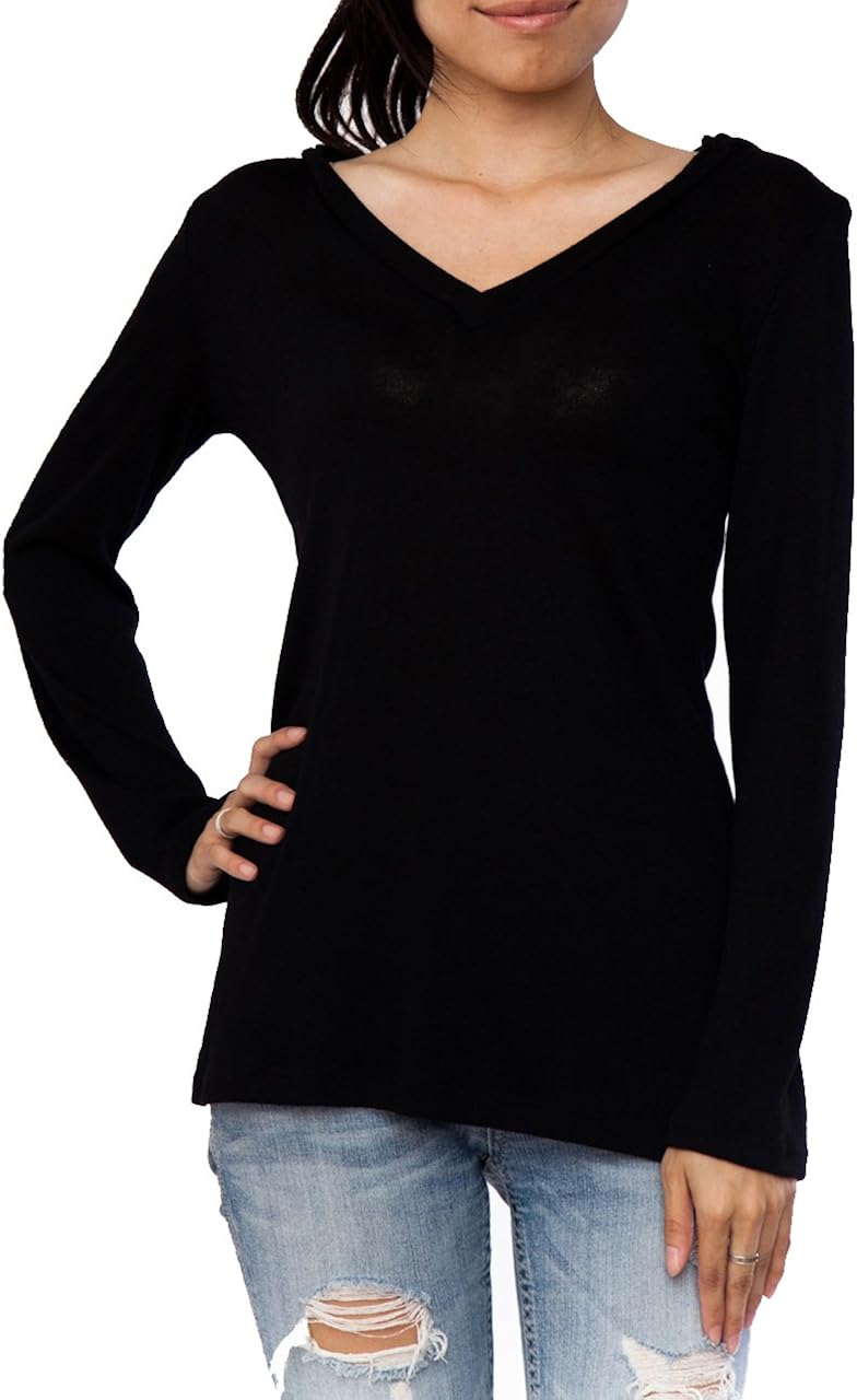Black Ladies Hooded Long Sleeve T-Shirt at Amazon Womenâs Clothing store: Fashion T Shirts