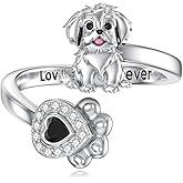 Midari Pug/German Shepherd/Shih Tzu Gifts Rings 925 Sterling Silver Cute Dog Rings for Women Dog Jewelry Gifts for Women Dog Lovers Birthday Christmas