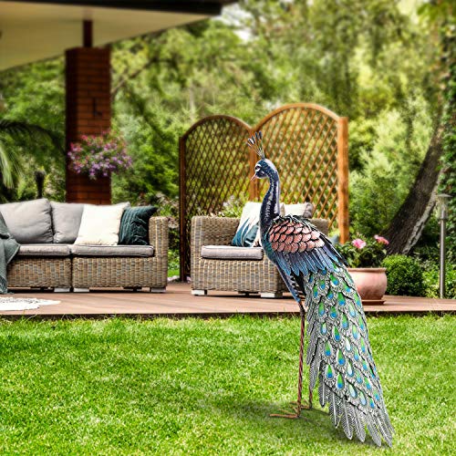 chisheen Garden Peacock Statue Outdoor Metal Yard Art Lawn Statues