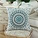 CaliTime Canvas Throw Pillow Cover Case for Couch Sofa Home Decor Floral Compass Leaves Medallion 18 X 18 Inches Teal