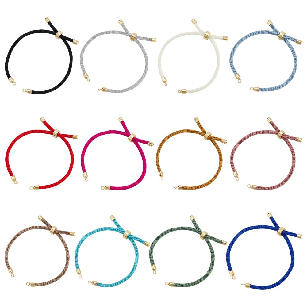 UNICRAFTALE 12Pcs 12 Colors Nylon Bracelets Slider Bracelets Nylon Cord Chain Leather Bracelet with Brass Findings Adjustable Bracelet Chains for Summer Gifts DIY Bracelet Making Women Jewelry Making