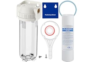 MOPUEHEL Whole House Water Filter Housing Clear, RV Water Filter Housing, 10" X 2.5" Inline Sediment Water Filter for RV, Home, Aquarium, Maple Syrup RO System, 3/4" NPT Brass Port,R-type O-ring,With PP Filter