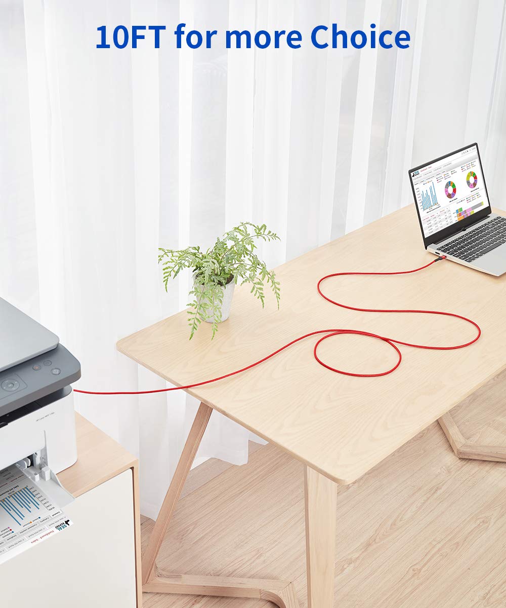 JSAUX USB B to USB C Cable 10ft, USB C Printer Cable Compatible with MacBook Pro, HP, Epson, Canon, Brother, Lexmark, Xerox Printers and Scanner-Red
