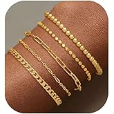 Gold Bracelet Stack for Women,14k Gold Plated Stackable Bracelets Trendy Dainty Waterproof Beaded Bracelet Set Cute Non Tarnish Bracelet Adjustable Paperclip Cuban Link Chain Women's Jewelry