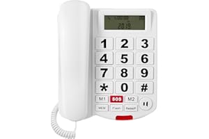 SACUMEA Corded Phone With Caller ID, Big Button Phone For Visually Impaired Seniors, Telephone Landline Phones - Adjustable Ringer, Speakerphone, And Handset Volume, Wall & Desk Land Line Phone For Home House