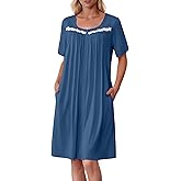 Ekouaer Women Zipper Robe Short Sleeves House Coat Zipper Front Bathrobe Sleepwear with Pockets Housecoat Nightgown