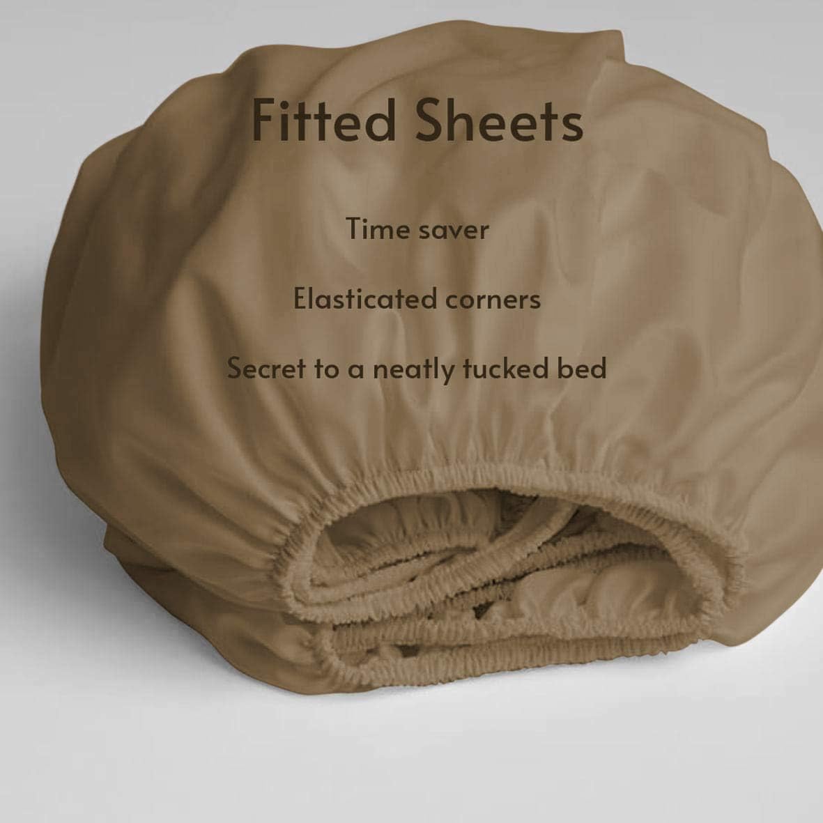 Lavish Touch Queen Size Fitted Sheet - Cotton Rich 1250TC Tri-Blend with Solid Sateen Weave - 16 Inch Deep Pocket, Easy Fits - 1 Fitted Sheet Only (Queen, Taupe): Kitchen & Dining