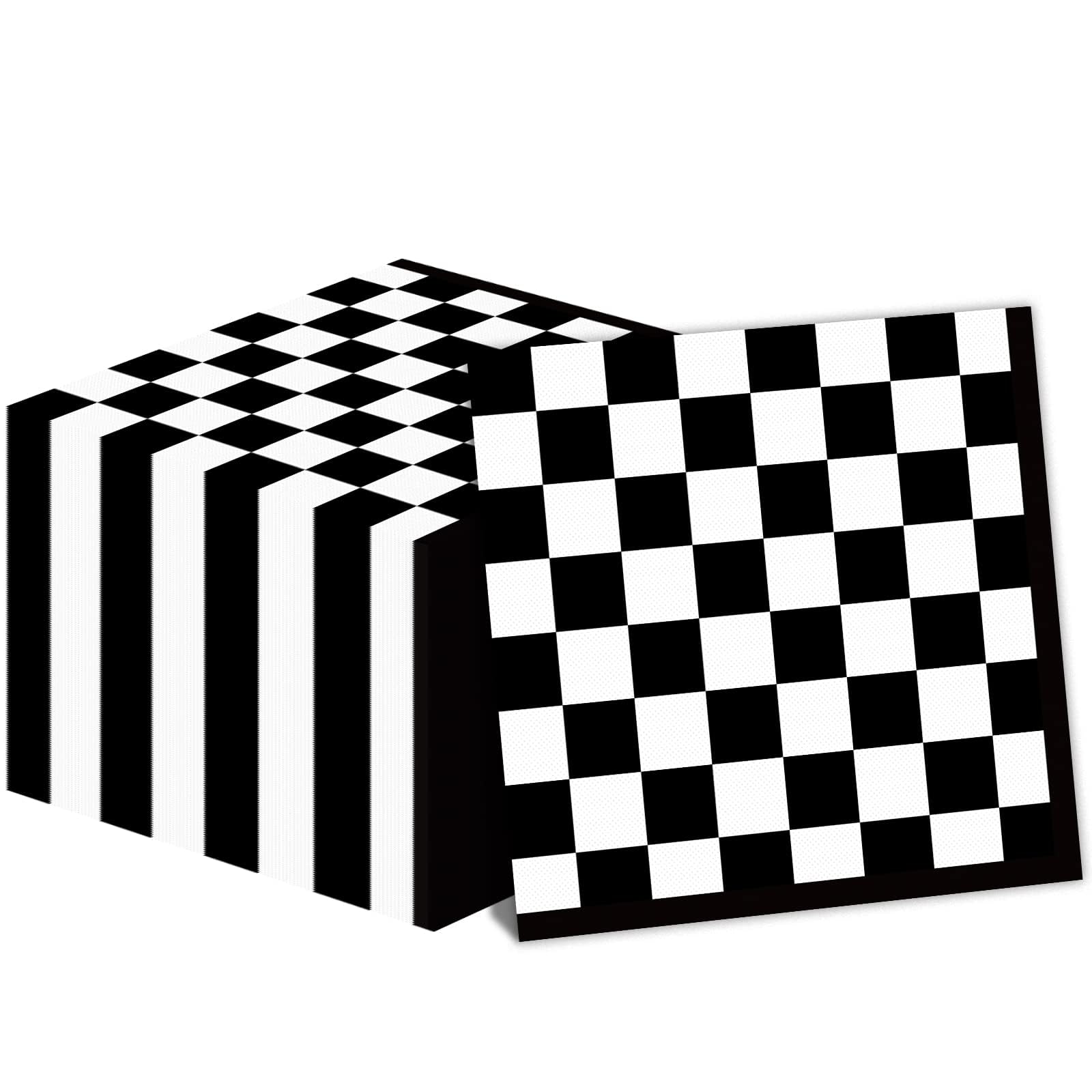 Photo 1 of 100 Pack Black and White Checkered Flag Party Napkins Disposable Race Car Birthday Party Supplies Racing Car Theme Party Paper Lunch Napkins for Baby Shower Kids Men Party Decorations Favors