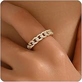 Jewigo Open Stackable Rings for Women 18K Gold Plated Dainty Cubic Zirconia Wave Cuban Link Chain Flower Feather Hollow Out Adjustable Stacking Rings Wedding Jewelry Gifts