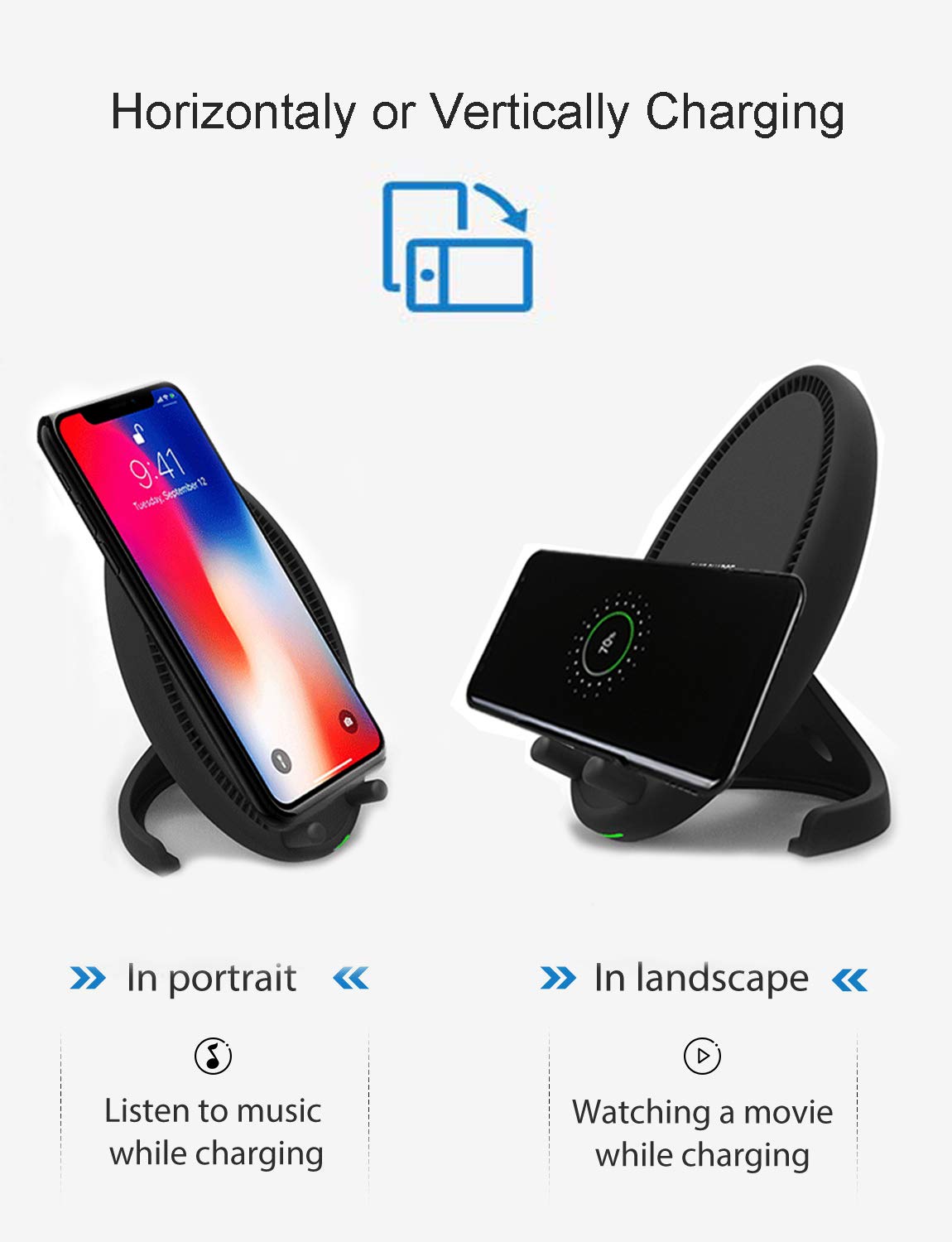 Fast Wireless Charger Phone Holder, Loovbee Qi-Certified QC 10W Wireless Charging Stand Compatible with iPhone Xs Max/XR/XS/X/8/8 Plus Galaxy Note 9/S9/S9 Plus/Note 8/S8,5W All Qi-Enabled Phones