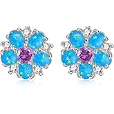 CiNily Flower Earrings,Opal Stud Earrings Sterling Silver or White Gold/Rose Gold Plated Ladies Flower Stud Earrings Cute Unique Earrings for Girls