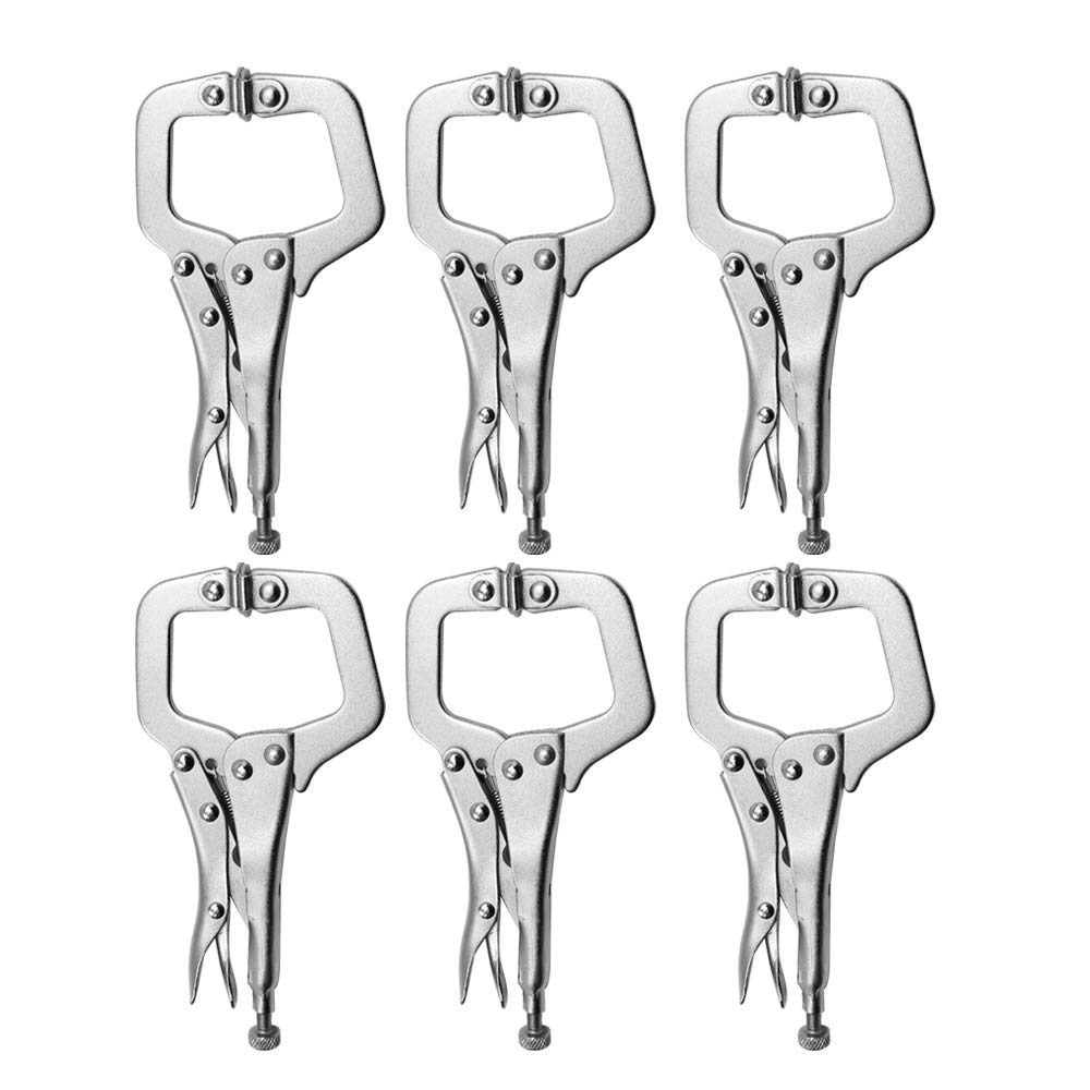 SHUESS 5-Piece 6-Inch C-Clamp Locking Pliers - Heavy Duty, Nickel-Plated, With Swivel Pads & Adjustable Screw