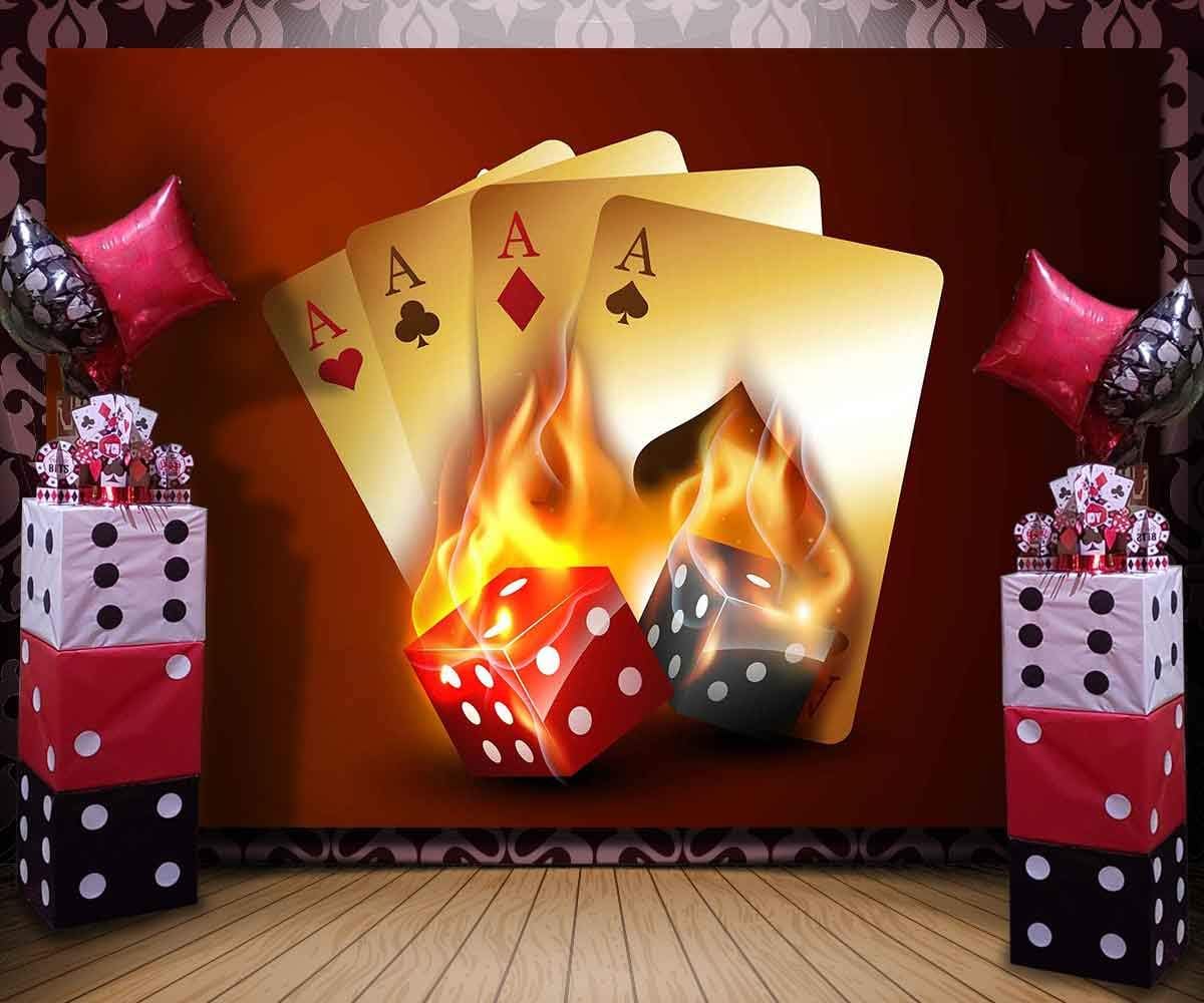MEETSIOY Casino Backdrop Dice Flame Playing Cards 10X7ft