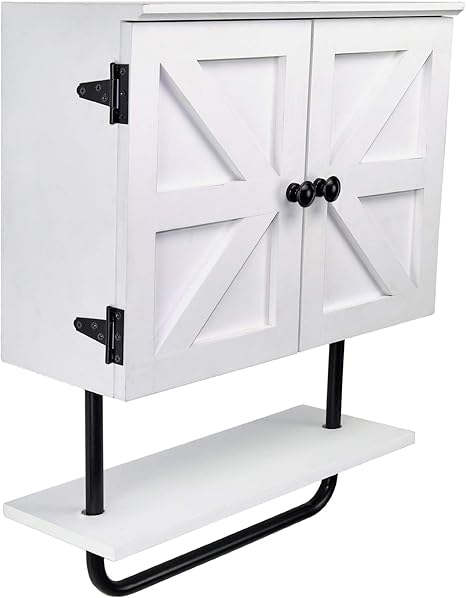 Amazon Com Excello Global Products Barndoor Bathroom Wall Cabinet Space Saver Storage Cabinet Kitchen Medicine Cabinet With Adjustable Shelf And Towel Bar White Home Kitchen
