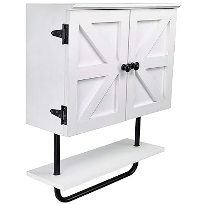 Buy Excello Global Products Barndoor Bathroom Wall Cabinet Space Saver Storage Cabinet Kitchen Medicine Cabinet With Adjustable Shelf And Towel Bar White Online In Indonesia B08lk2g46y